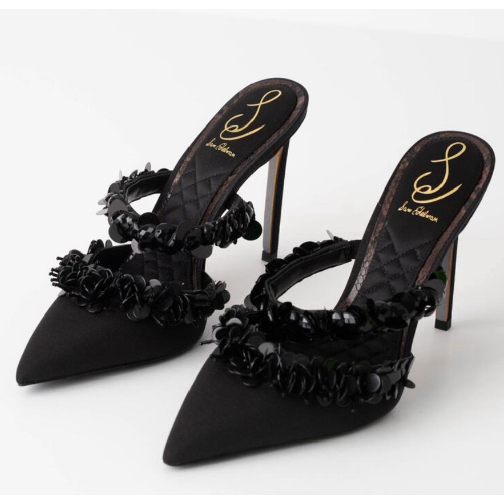 Gorgeous Sam Edelman Athena Pointed Toe Black Stiletto Mules w/ Embellishments 9